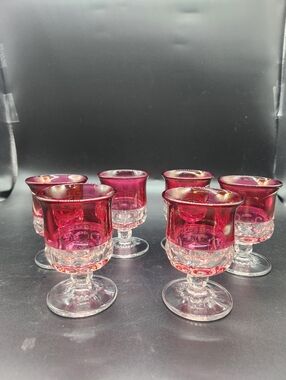 Vintage Tiffin-Franciscan King's Crown Red Flash Stemmed Cordial Glasses, Set 6